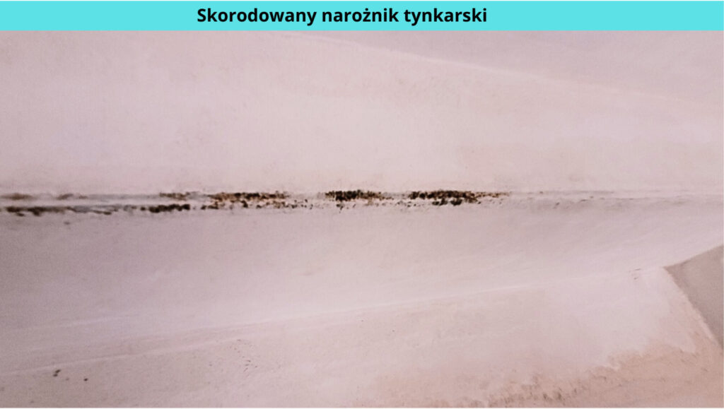 Odbiór techniczny mieszkania - usterka narożnika - korozja będąca wynikiem nadmiernej wilgoci w pomieszczeniu