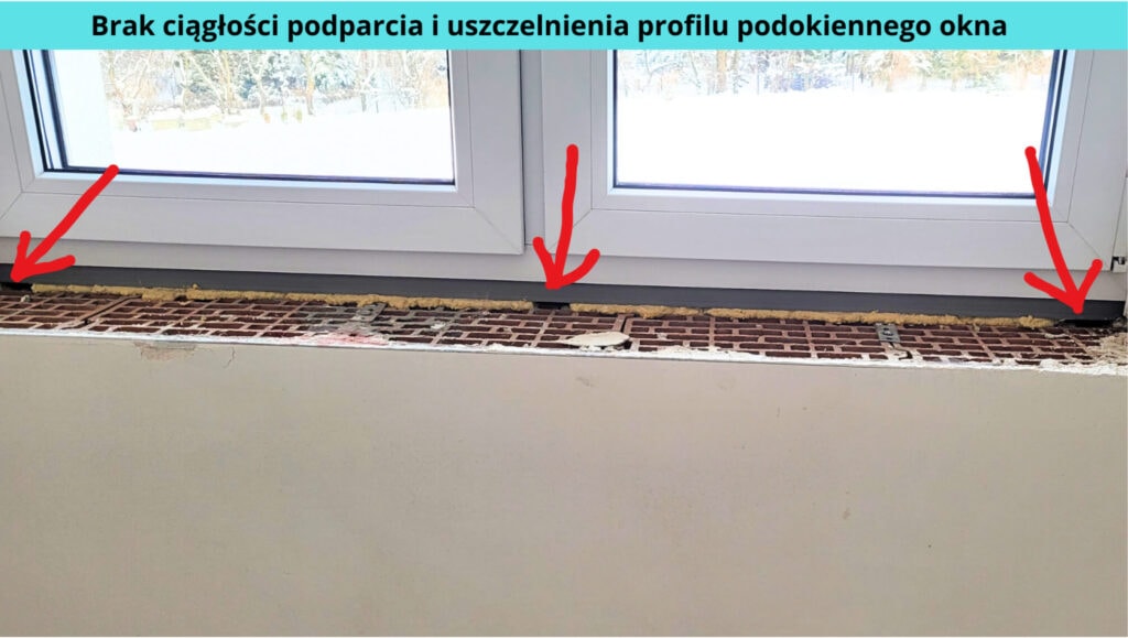 Odbiór techniczny mieszkania - mostki termiczne, przedmuchy, nieszczelności pod oknem - brak ciągłości podparcia (profil podokienny)