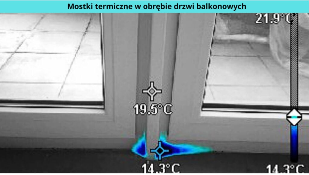 Odbiór techniczny mieszkania - usterka - termowizja, mostek termiczny pod drzwiami balkonowymi